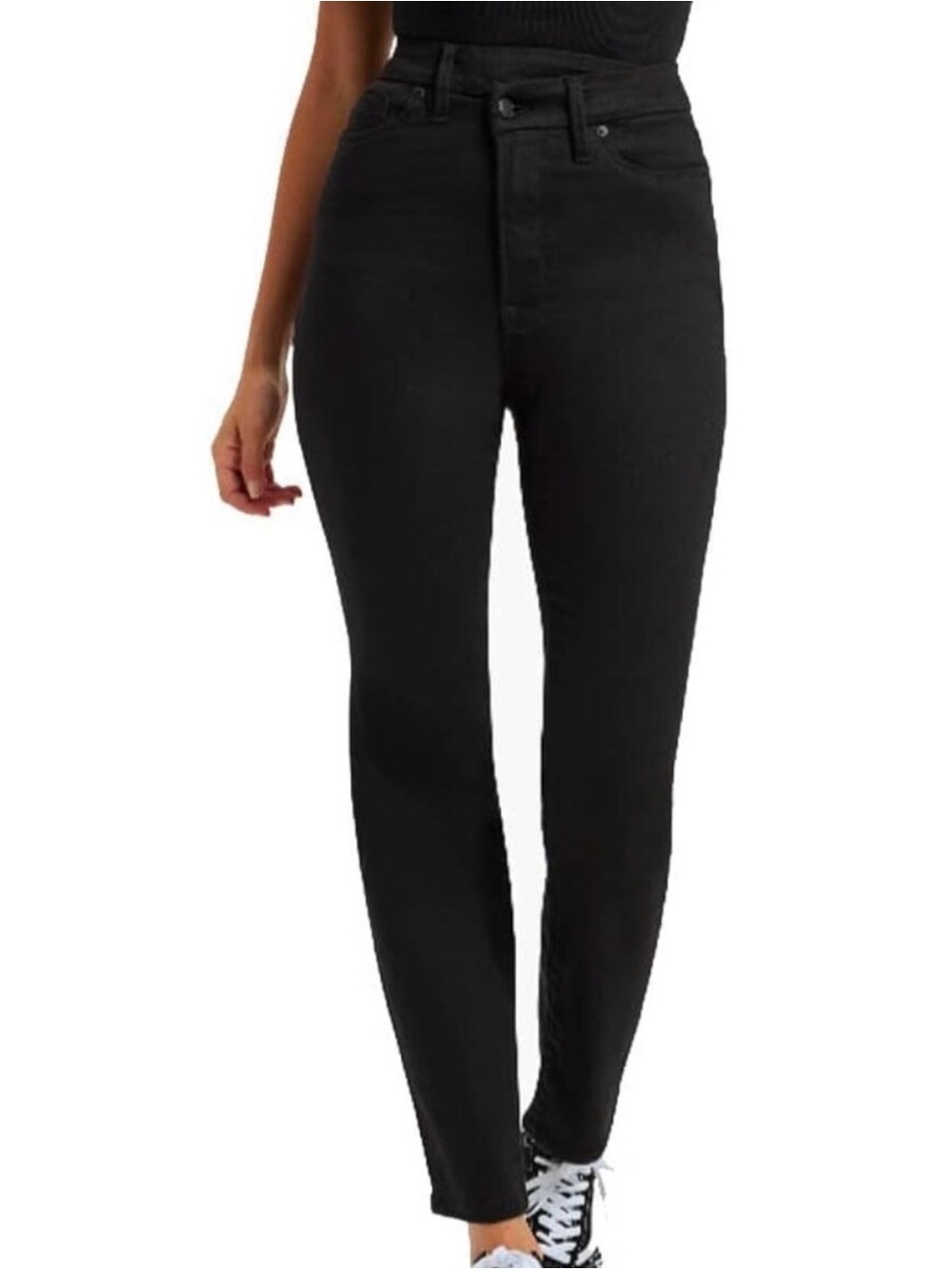 Good American Good Classic Crossover Never Fade High Rise Slim Jeans in Black